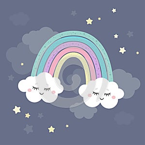 Cute magical rainbow and clouds in unicorn theme or little princess theme.